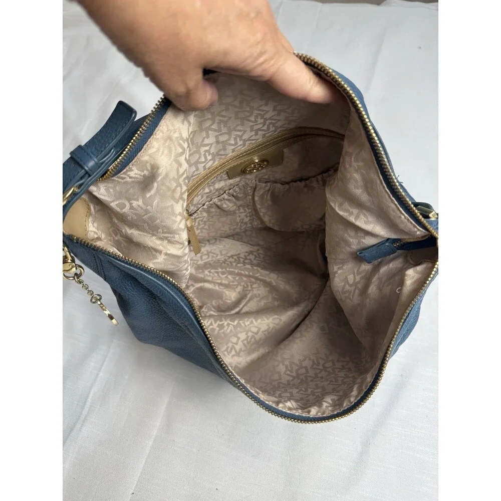 DKNY Donna Karen New York Pebble Leather Ocean Blue Hobo Shoulder Bag
